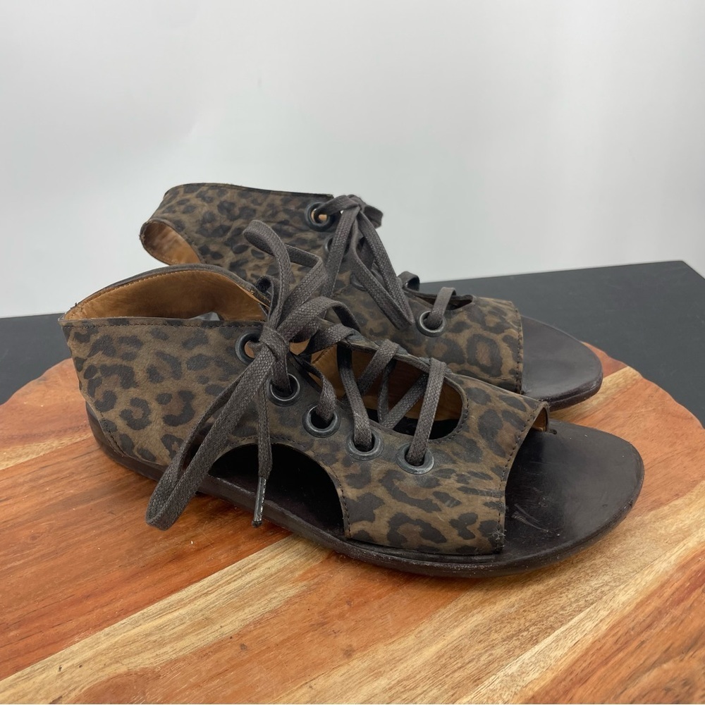 Calleen Cordero leopard lace up‎ sandals sz 6 brown
